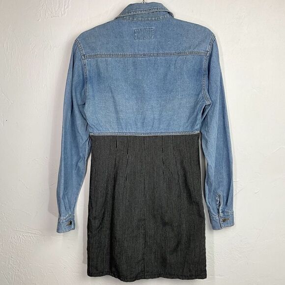 Squeeze Jeans Vintage Denim Mixed Media Long Sleeve Dress Media - Picture 4 of 6